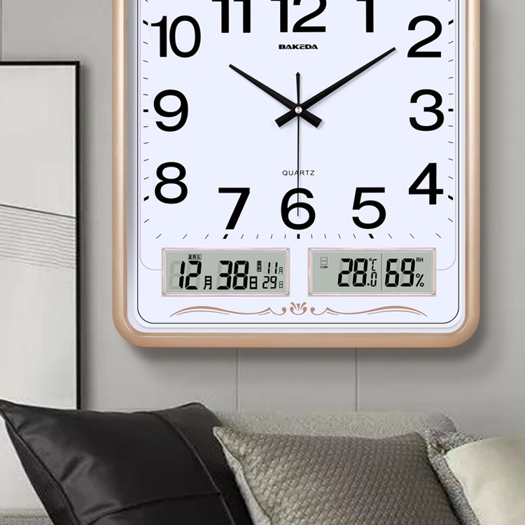 Household Square Wall Clock Living Room Clock Modern Clock Wall Hanging Simple Fashion Electronic Calendar Wall Clock Quartz Clock