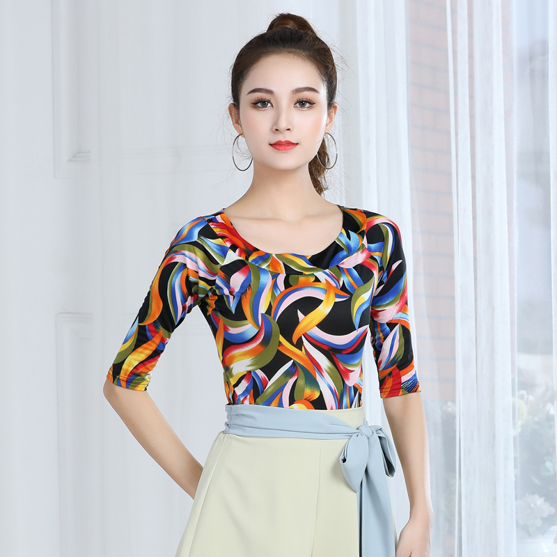 Latin Dance Top Women's Mid-length long sleeve modern dance 2022 new dance social dance practice clothes square dance clothing Latin Dance Top Women's Mid-length long sleeve modern dance 2022 new dance social dance practice clothes square dance clothing