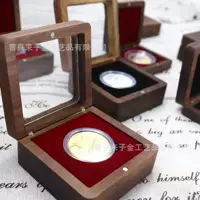 Коробка из цельного дерева, коробка для значков, подарочная коробка для памятных монет, картонная деревянная медаль, коробка для коллекции значков с серебряными монетами, черный орех для хранения