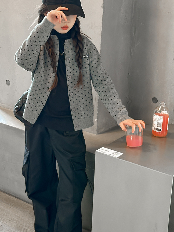 女童秋装套装2025新款大童女孩开衫毛衣外套儿童春秋韩系穿搭衣服|undefined
