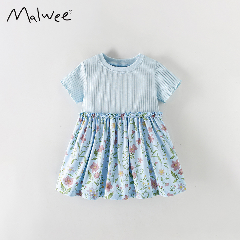 Malwee transfronterizo verano nuevo vestido de impresión de niños europeos y estadounidenses lindo viento suave y cómodo ropa de niñas