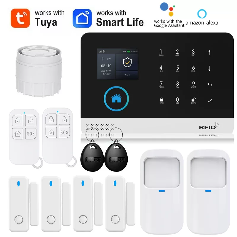 GSM WiFi защита безопасности Alexa Tuya домашняя охрана против кражи датчик движения дверной магнитный сигнализация система безопасности