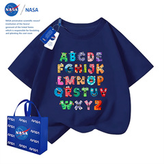 NASA时尚t恤儿童短袖衣服2025夏季字母小怪兽休闲男女半袖上衣