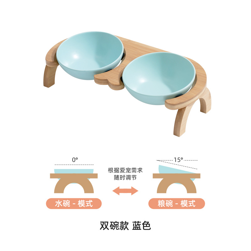 Tazón de gato de cerámica tazón de comida para gatos tazón de cerámica tazón de fuente de perro tazón de bebida doble tazón de protección columna cervical ángulo ajustable