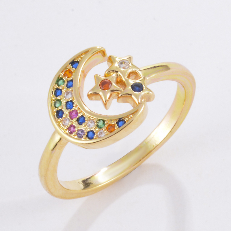 Fashion Moon Star And Moon Micro-inlaid Colored Diamonds Ring display picture 1