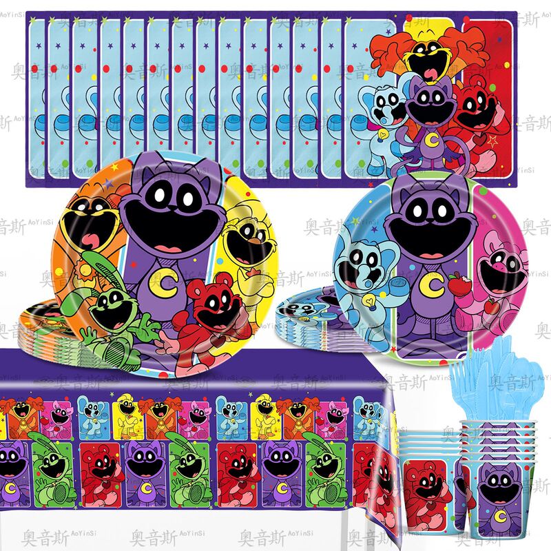 smiling critters Smile Animal Party Supplies Tableware Paper Tray Paper Cup Tablecloth Birthday Set Balloon
