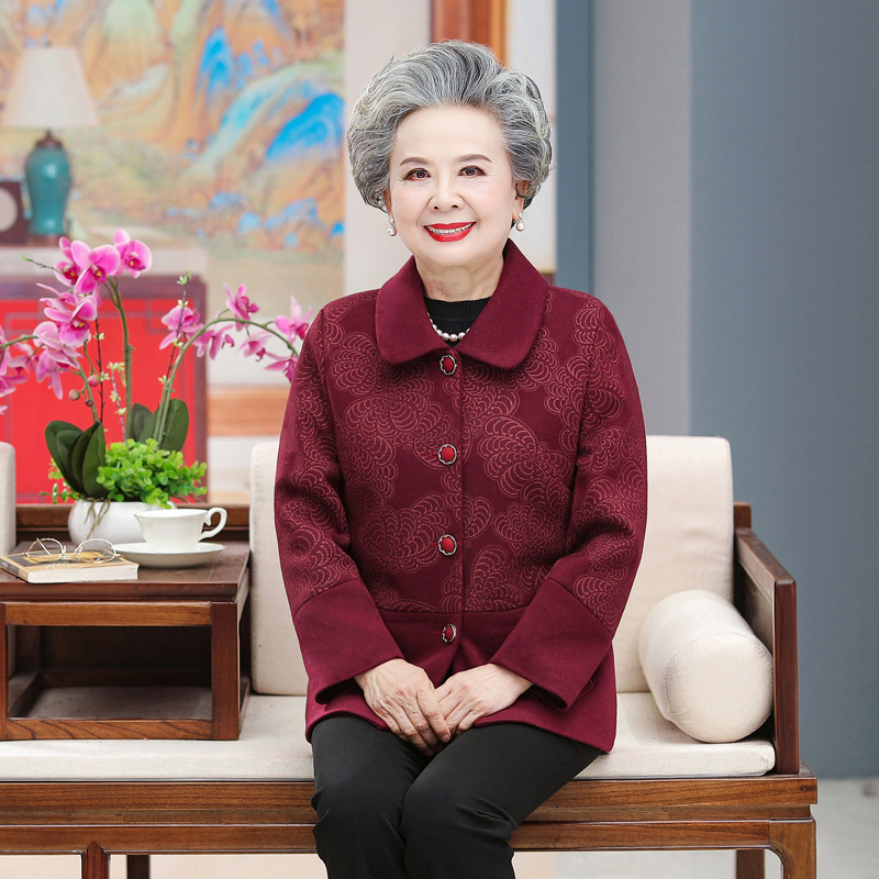中老年人秋冬款奶奶外套女翻领上衣60岁70老太太衣服妈妈毛呢外套|undefined