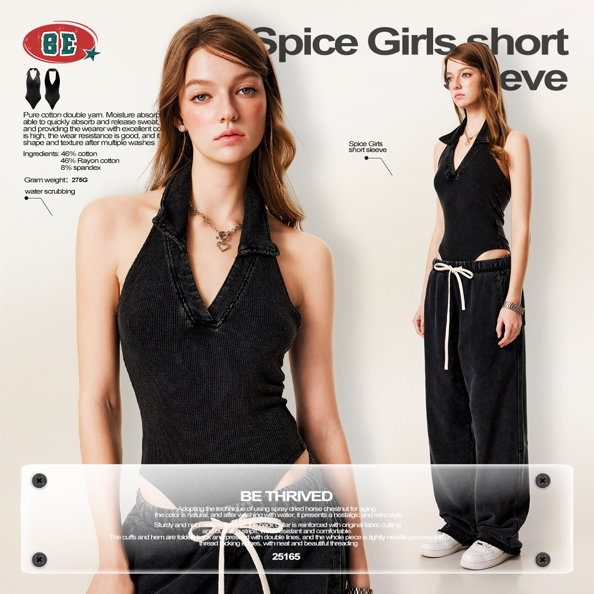 BE ropa de mujer | 2025 verano europeo y americano cuello colgante transfronterizo chica caliente top de hombro top sexy sin espalda con cuello en V mono mujer