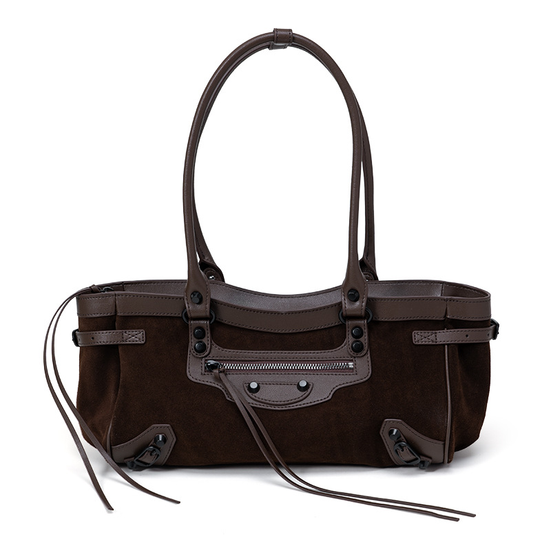 New Matte Cowhide Biker Bag Retro Studded Women's Handbag Casual Commuter Shoulder Bag Underarm Tote - Thumbnail 6