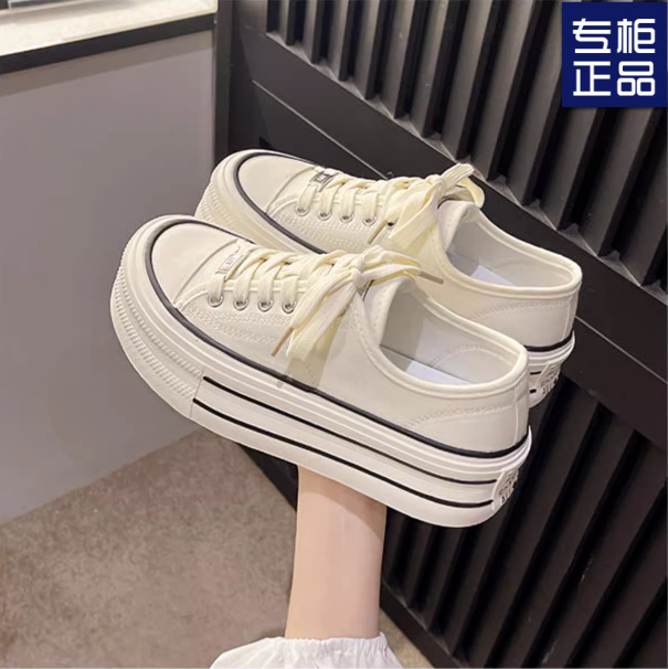 厚底增高帆布鞋秋季新款休闲2025女鞋小白鞋百搭透气松糕板鞋|undefined
