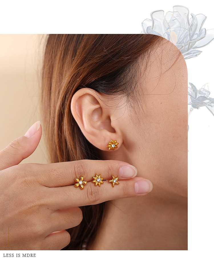 Ohrstecker aus Edelstahl, zartes kleines Blumenmotiv, Diamantohrringe_voghion.com