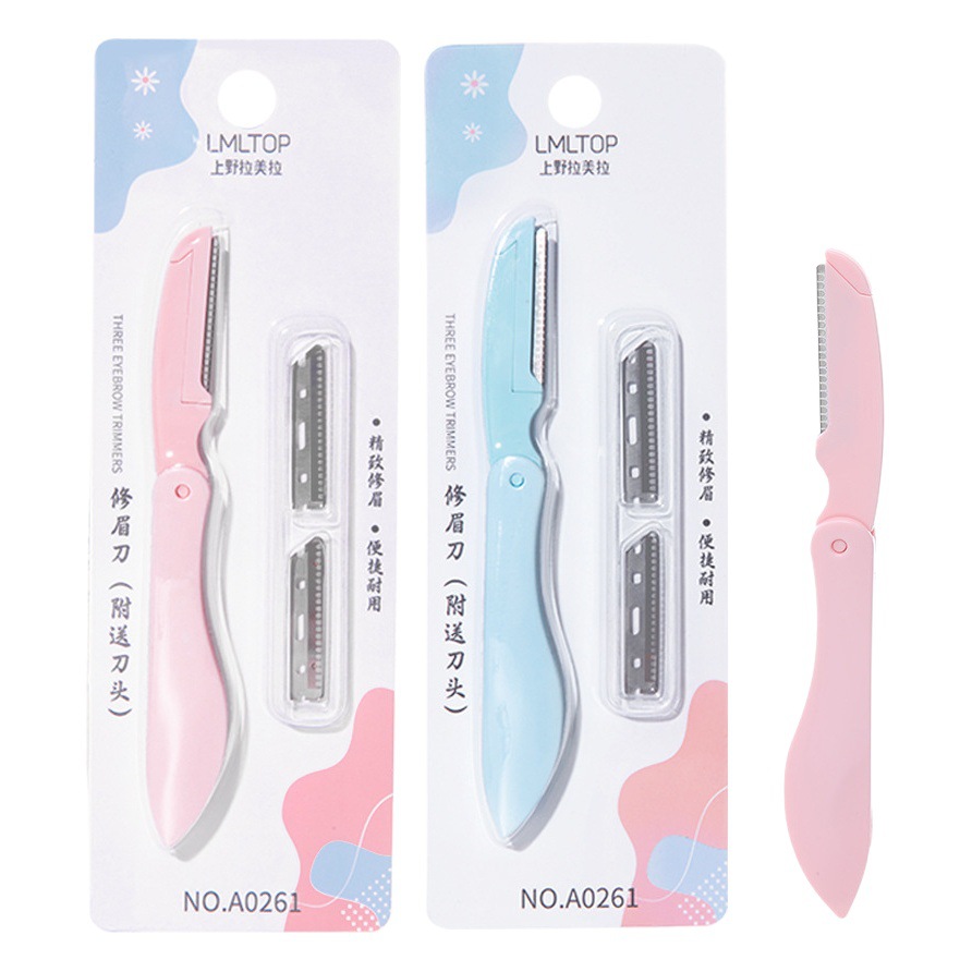 Ramila TOP folding eyebrow trimmer non-slip shaving eyebrow scraper eyebrow knife with 2 replacement blades A0261
