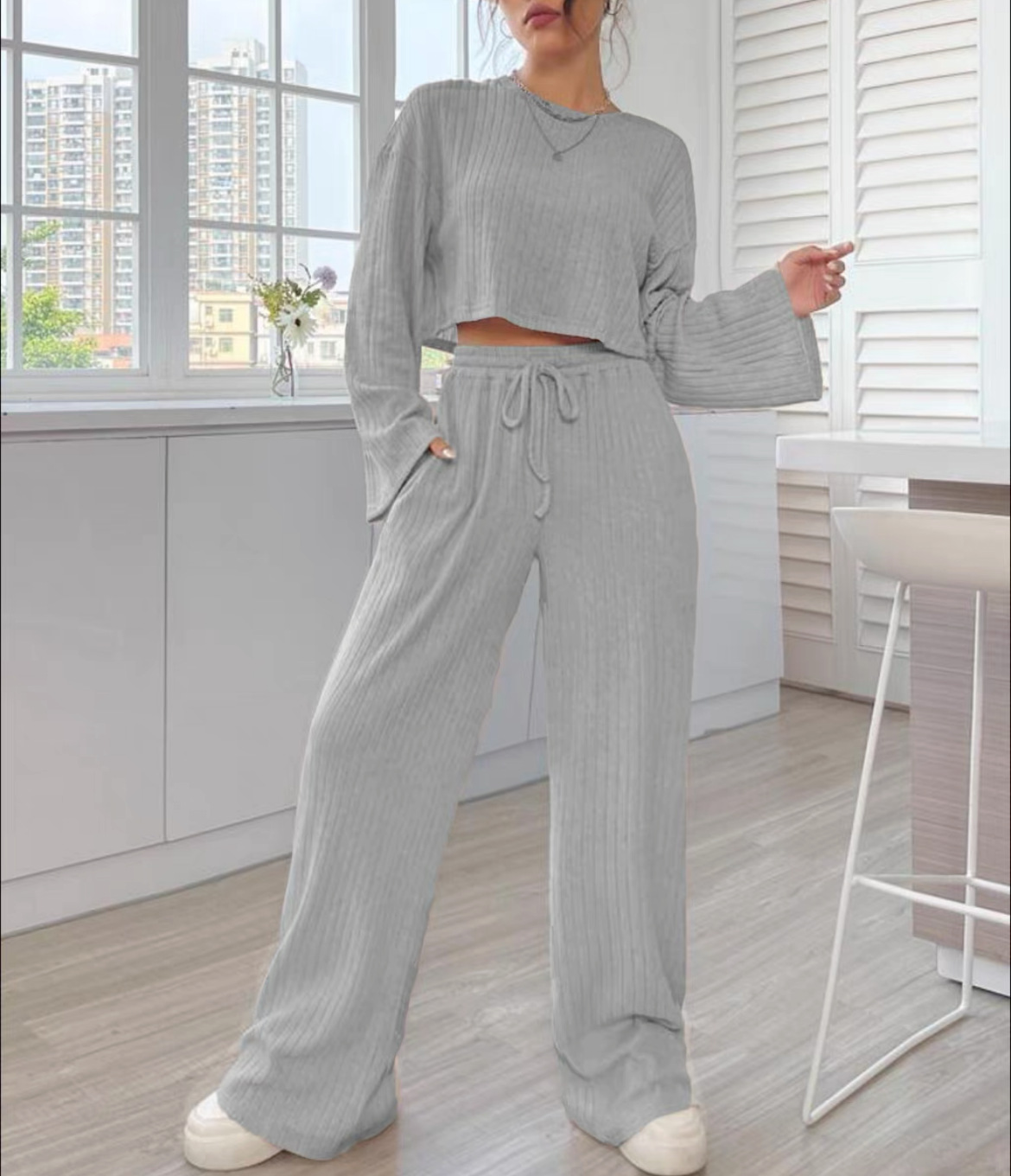 Herbst und winter neue casual hause tragen gestrickte lange ärmeln frauen anzug_voghion.com