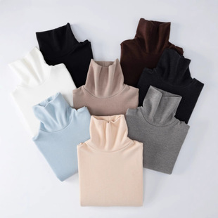 Mousse Cashmere Girls' High Collar Base Shirt Children's Winter Wear Baby Thickened fleece-lined T-Shirt All-match Warm Long Sleeve