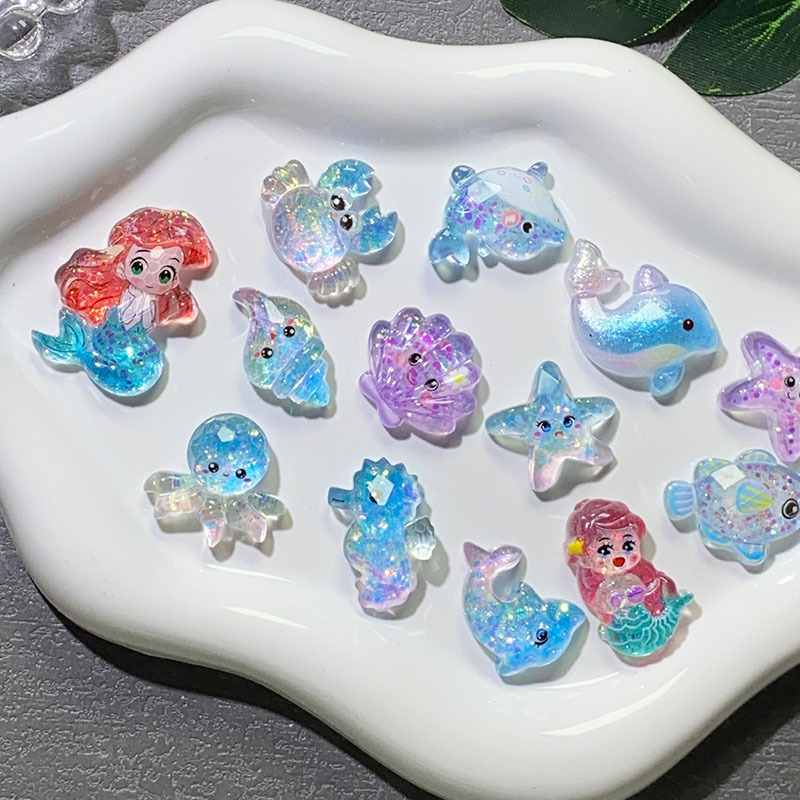 海洋系列冰透细闪海星海豚diy树脂配件卡通饰品手工发夹贴片批发|undefined
