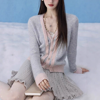 赛安 香风chic 羊驼羊毛假两件毛衣