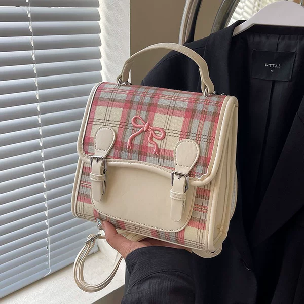 Casual Versatile Plaid Women's Backpack 2024 New Travel Backpack Contrasting Color Mini Satchel Small School Bag