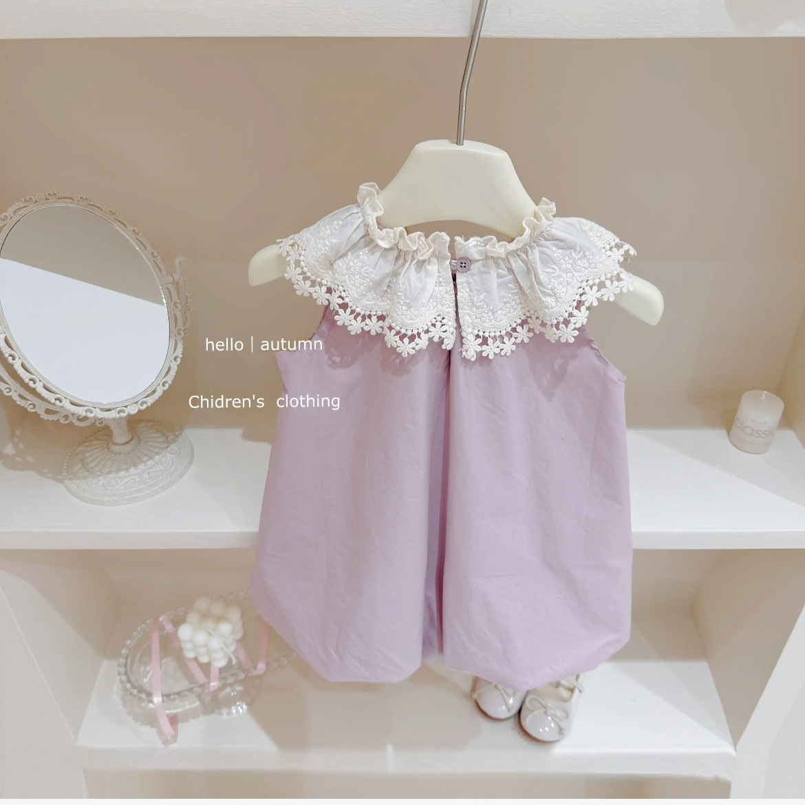 Mädchen Spitzenkragen Prinzessinnenkleid Ärmelloses Blumenkleid_voghion.com