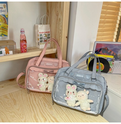  Summer Bags Hand-held Crossbody Bag New Soft Girl Uniform Bag Cute Bow Transparent Shoulder Pain Bag