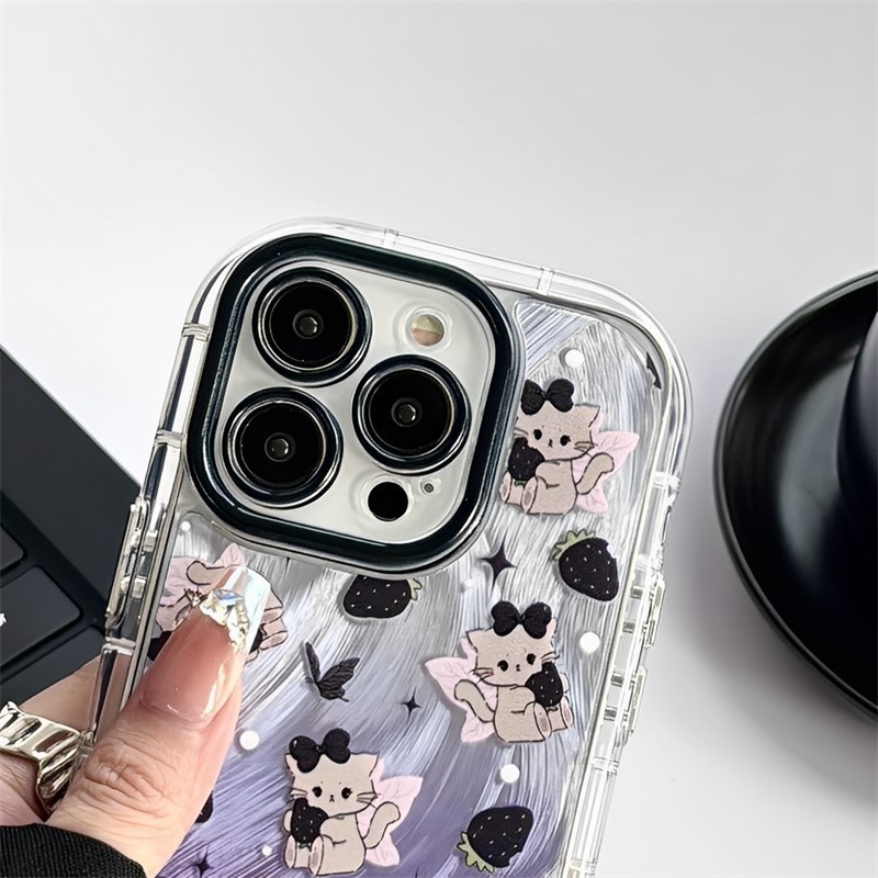 Funda para teléfono móvil iPhone 17 Air, 16 Pro, Huawei, diseño de niña linda, 15, con estampado de plumas, lunares y gato.