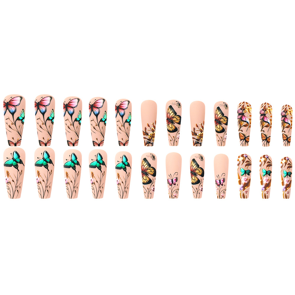 Uñas falsas en relieve violeta Uñas de ballet largas Uñas transfronterizas de venta caliente 3D mariposa Uña