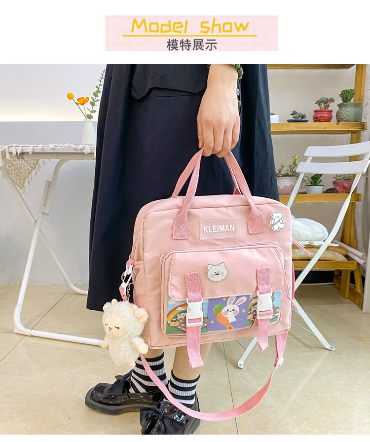 Book bag, handbag, canvas bag, large-capacity crossbody bag for girls, single-shoulder bag for primary school students, tutorial bag for classes, tutoring Item Picture
