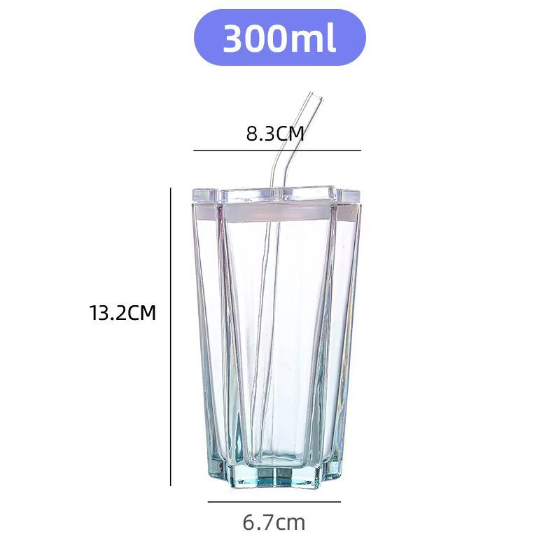 Taza de vidrio transparente ins viento resistente a altas temperaturas estrella taza de regalo taza de leche de oficina de alto valor con paja
