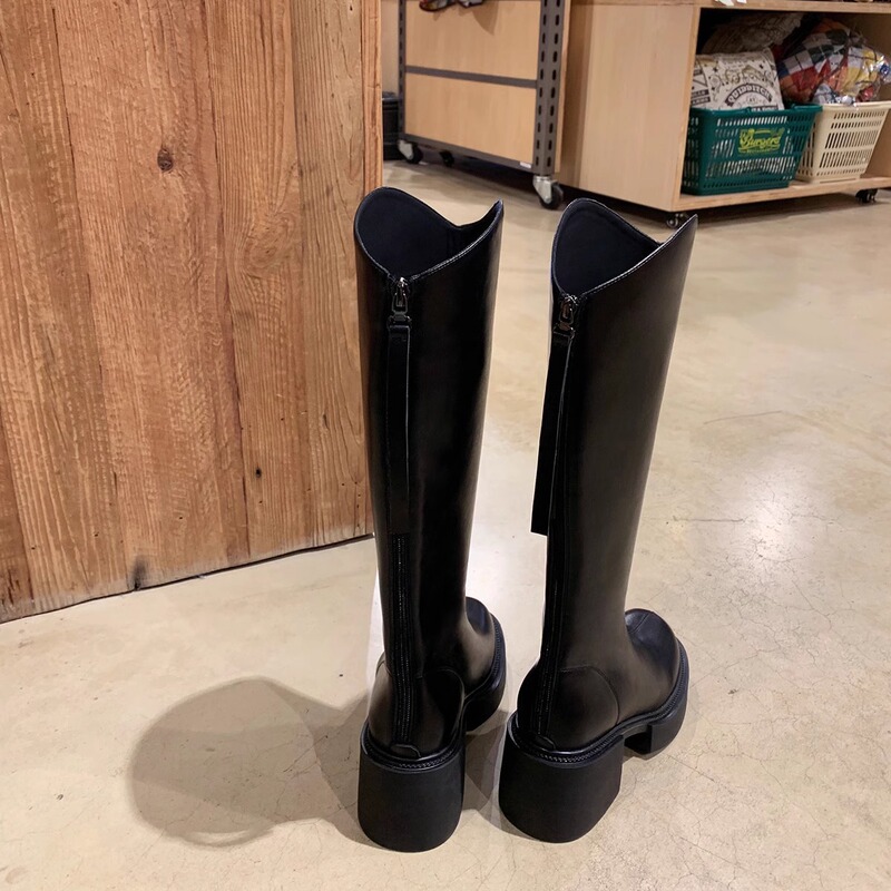 2025 New Over-The-Knee Long Boots for Women, Genuine Leather, Stiletto Heels, Slimming V-Cut Riding Boots, British Style