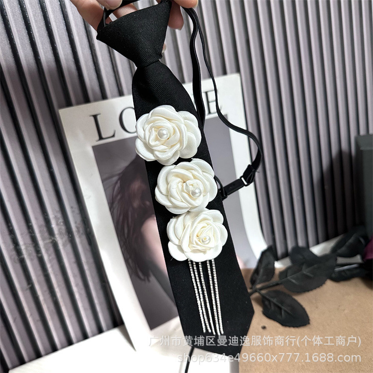 Black Tie Shirt Decoration Japanese JK Rhinestone Flower Academic Style Lazy Person Free Bow Tie Female Student