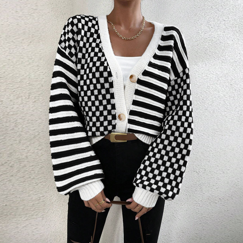 Women's Clothing Women's Knitted Cardigan Autumn/Winter Style Plaid Striped Top Sweater Style For Formal & Casual For Women_ecoleips.com