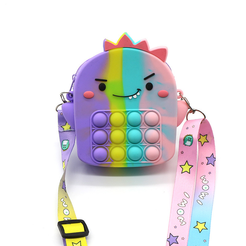 Ratón asesino pionero nuevo bolso colorido dinosaurio silicona moneda monedero bolsa de mensajero de los niños Lindo bolso de hombro de las niñas