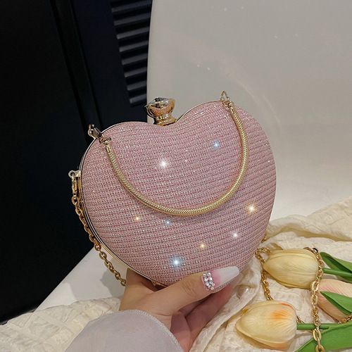 Bags Women's Dinner Bag Banquet Bag Love Rhinestone Niche Design Chain Diamond Shoulder Handbag Crossbody Bag
