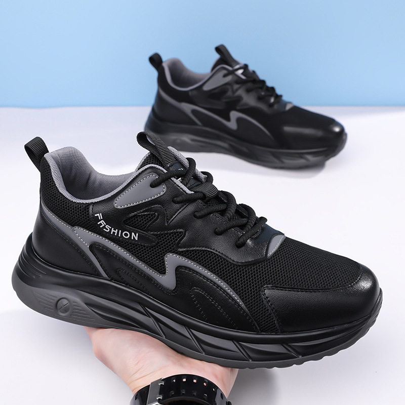 Giày thể thao nam da thật thoáng khí đế mềm, giày sneaker casual chạy bộ ngoài trời, gót 3-5 cm — HA8805 màu trắng, HA8805 màu đen