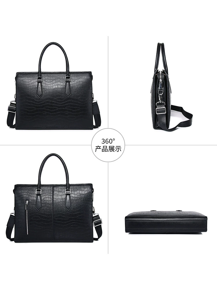 Leather bag, men's capacious laptop, custom-made, cowhide, crocodile print, genuine leather, business version