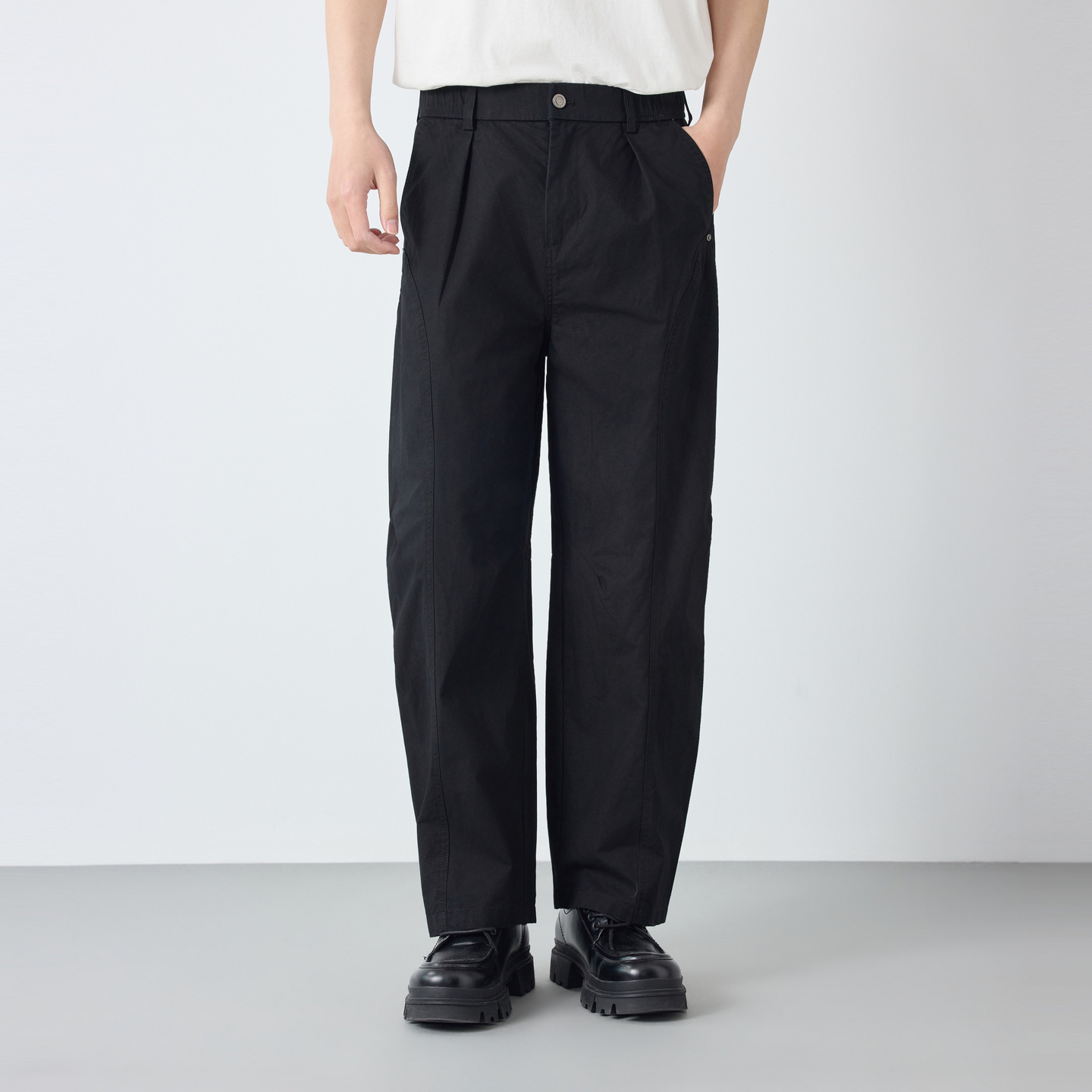 Quần dài nam phong cách Mỹ ống rộng cotton mềm mại — đen