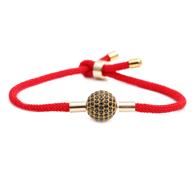 Fashion Colorful Woven Diy Red Milan Rope Stretchable Adjustable Rhinestone Ball Copper Bracelet display picture 2