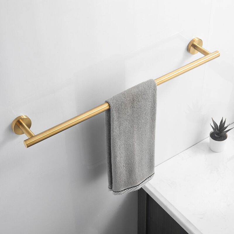 24inch Stainless Steel Round Towel Rack 18inch Brushed Gold Split-Piece Bathroom Towel Bar Single Rod