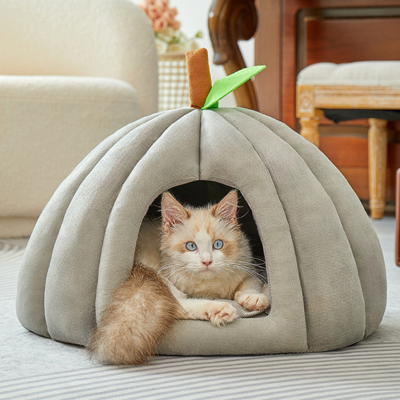 Cama para gatos Four Seasons Cama para gatos universal Cama para perros Gato Cerrado y seguro Nido para dormir Casa de escape Nido para mascotas engrosado de calabaza