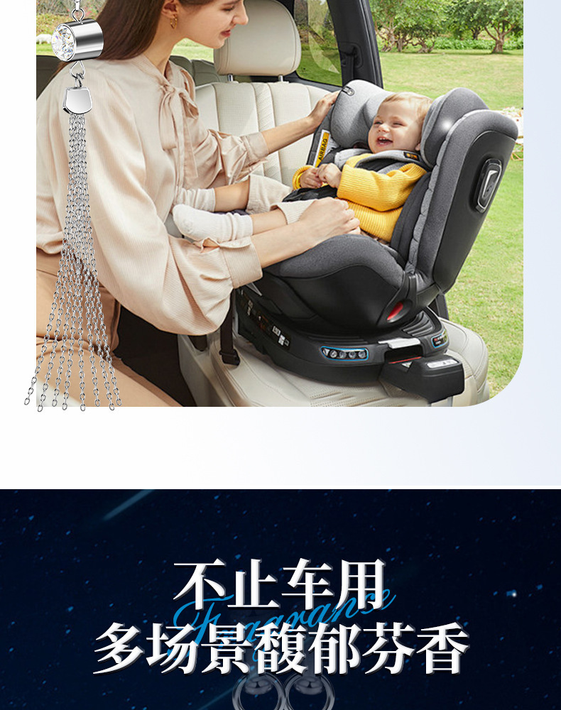 Specially Designed for Foreign Trade, Star and Moon Car Perfume Hanging Ornaments with Rhinestones, Car Fragrance Metal Pendants, In-Car Aroma Essential Oil Pendants