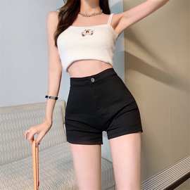 黑色牛仔裤女高腰超短裤夏季2025新款紧身裤子弹力小个子直筒热裤