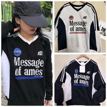 现货代购版！韩国AM*S美式复古学院风圆领加绒卫衣ins尹净汉同款2