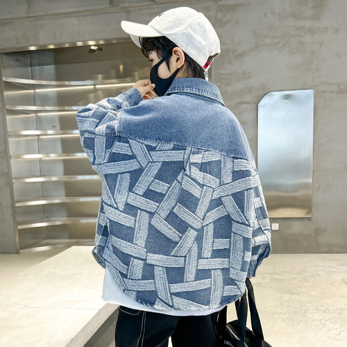 Boy's Spring Outfit Jacket Cool and Stylish 2024 New Children's Spring Top for Middle Children Spring Denim Jacket Trendy Hip Brand