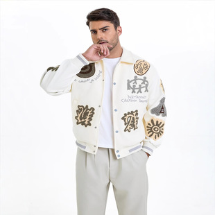 2025 Explosions Cross-border American Retro Embroidered Baseball Suit Jacket Men's and Women's Loose Casual Jacket Spring and Autumn Fashion Brand