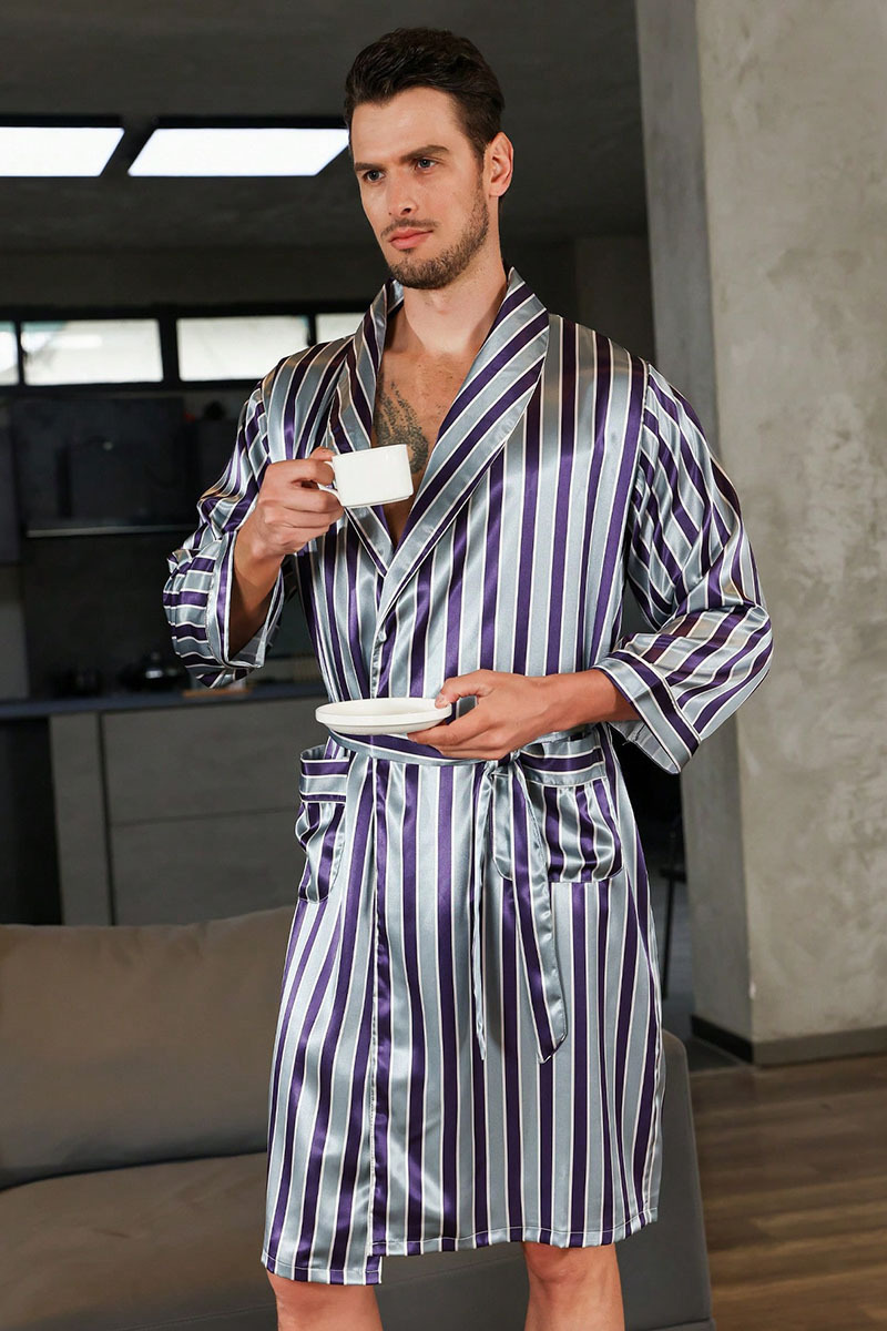 men's summer silk bathrobe pajamas men's summer thin ice silk pajamas plus size bathrobe home clothes_voghion.com