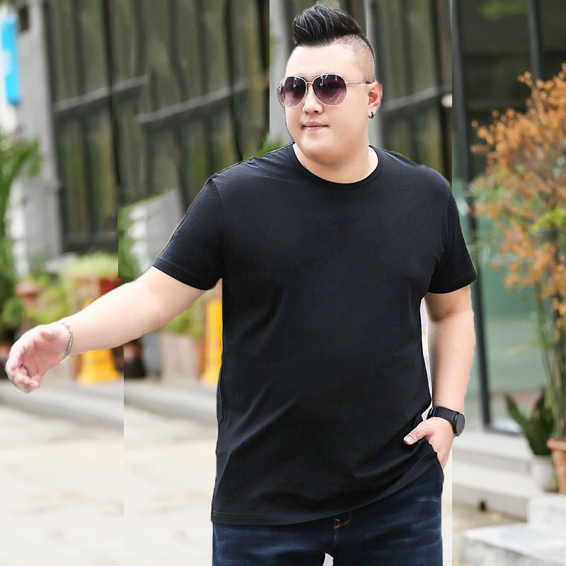 Summer Short-Sleeved T-Shirt Men's Round Neck Pure Color Half-Sleeved Young and Middle-Aged Slim Plus Fat Plus Size Bottoming Shirt Large Size T-Shirt