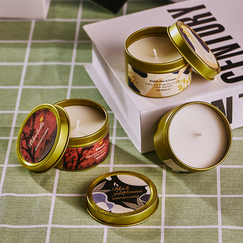 Gold Color Steel Can Scented Candles Wholesale Soy Wax Plant Scented Essential Oil Smokeless Candles Gift Set DIY