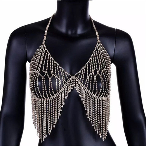 European and American sexy beach accessories, diamond tassel body chain, bikini bra chain, rhinestone underwear bra, best-selling model