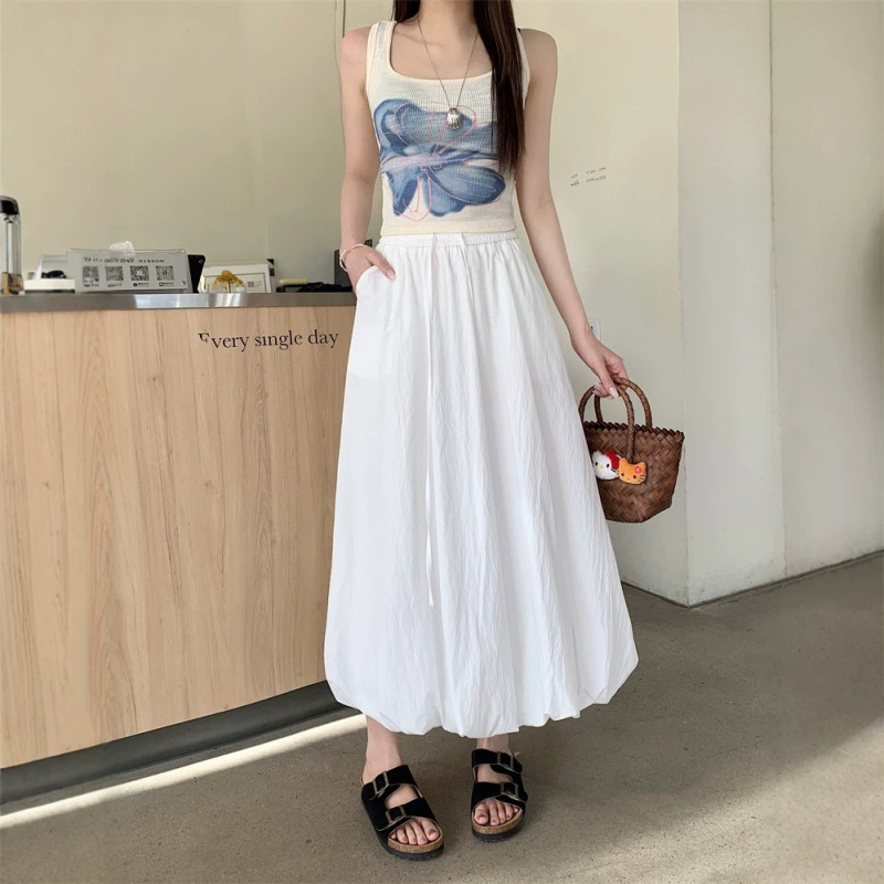 Real Photos, Real Price: Women's 2026 Summer Thin A-Line Umbrella Skirt, High-Waisted Mid-Length Lantern Flower Bud Skirt