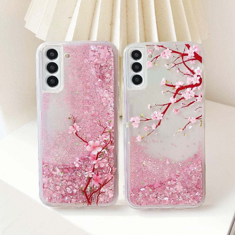 Fresh Peach Blossom Suitable for Samsung S26 Mobile Phone Case A57 Quicksand Soft Case Note20 All-Inclusive Protective Case Iphone17