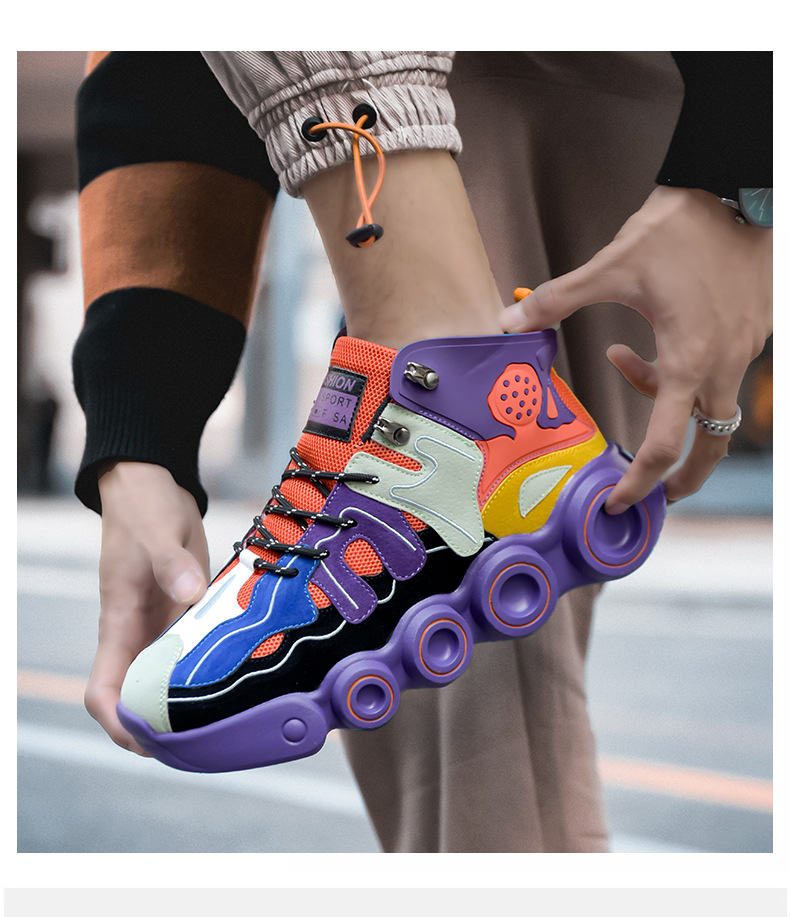 Men's Colour-matching Mesh High-top Sneakers For Men_voghion.com